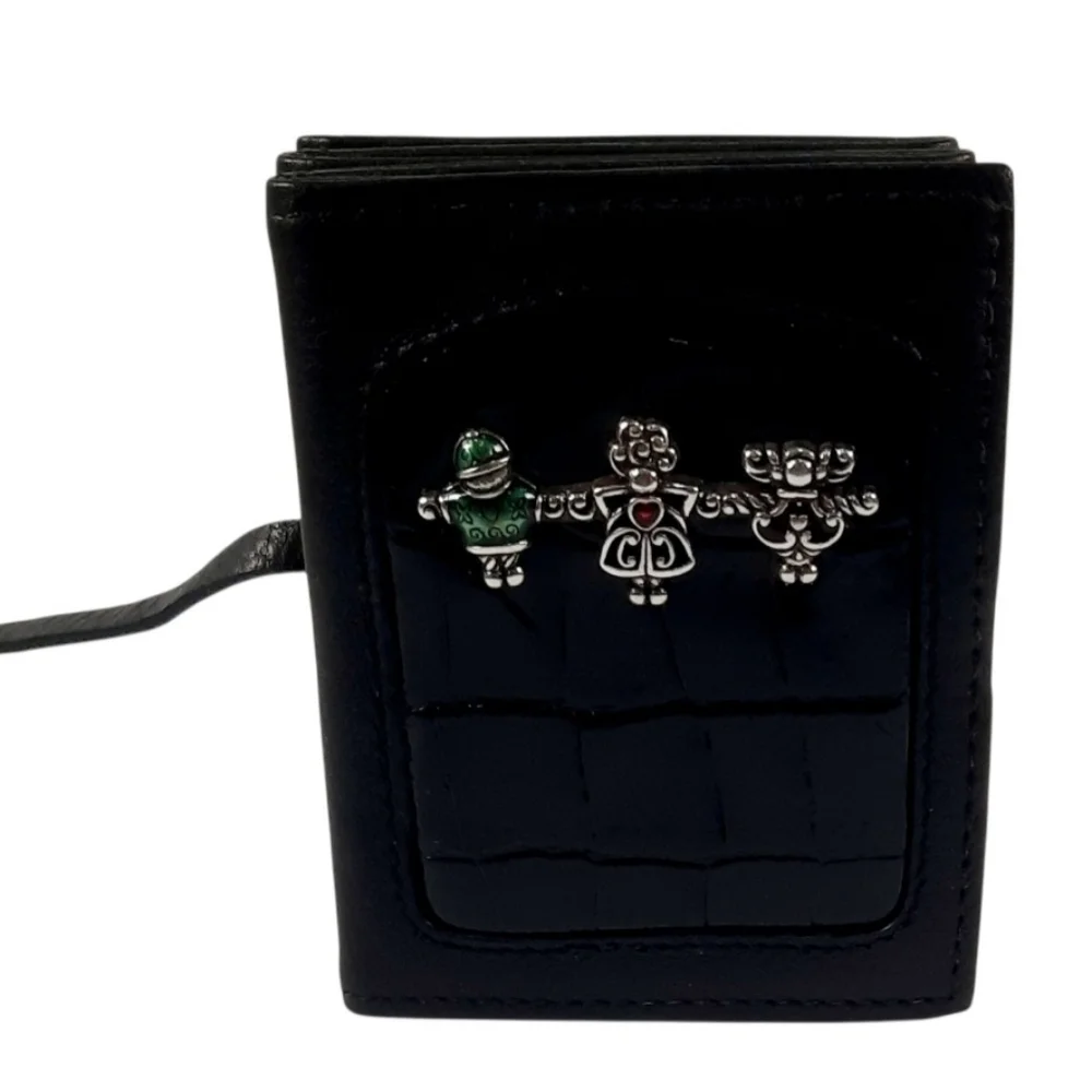 Brighton Croc Embossed Wallet/ Credit Card Holder With Silver Brighton Charms